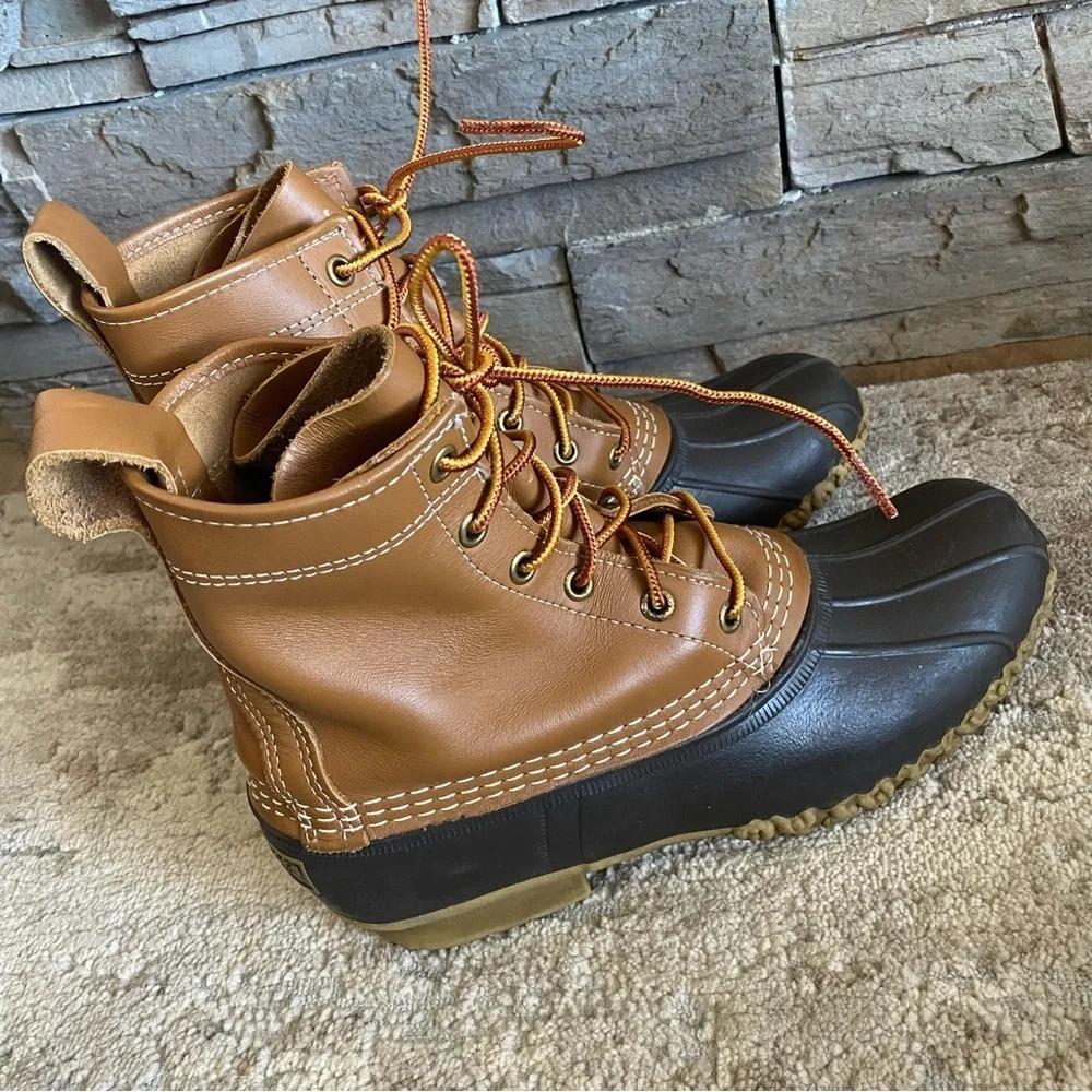 L.L. Bean Bean Boots Duck Booties Winter Waterproof Lace Up Brown Tan Leather:9M